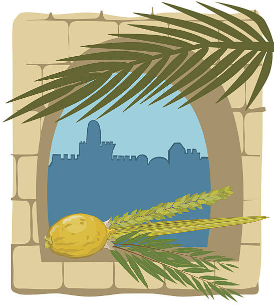 ilustrações, clipart, desenhos animados e ícones de de skkoth plantas e silhueta de jerusalém - jerusalem judaism david tower