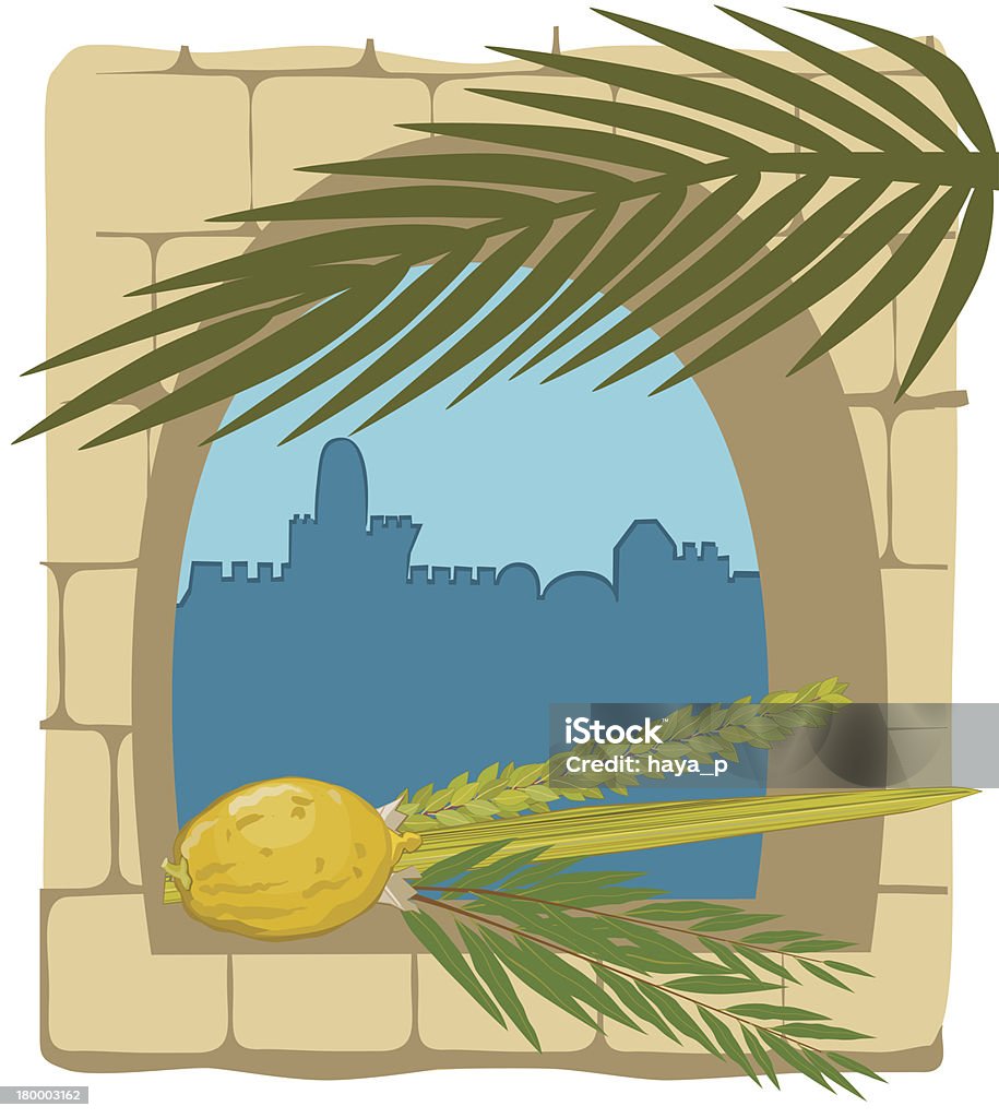 Sukkoth Plants  and Silhouette of Jerusalem All main elements are grouped and rendered complete for seperate use. Zipped *. ai CS3, PDF is attached. Sukkoth Festival stock vector