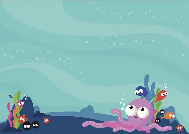 Vector illustration of Underwater sea animals background