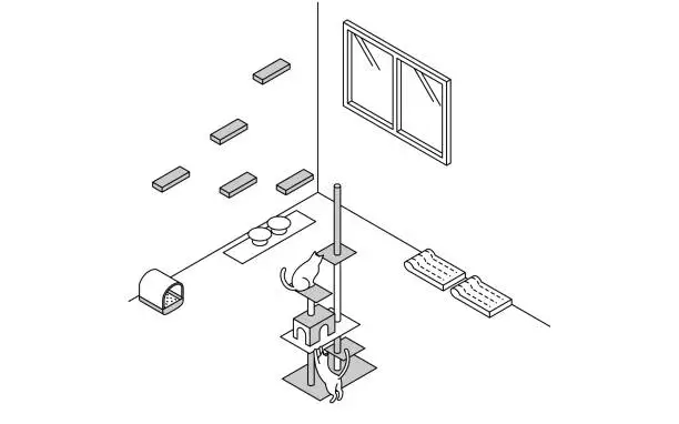 Vector illustration of Noise problems in rental properties: Pets (cats)