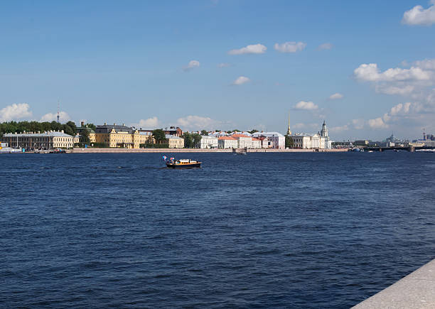 istock Panoramic view of the river with pleasure boats 180004709