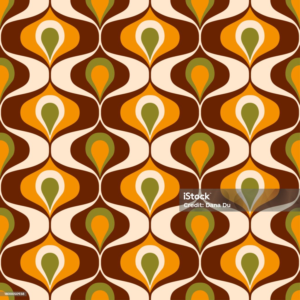 Retro Ogee Pattern Pattern Retro 70s Ogee Ovals Brown Yellow Moss Stock Illustration ...