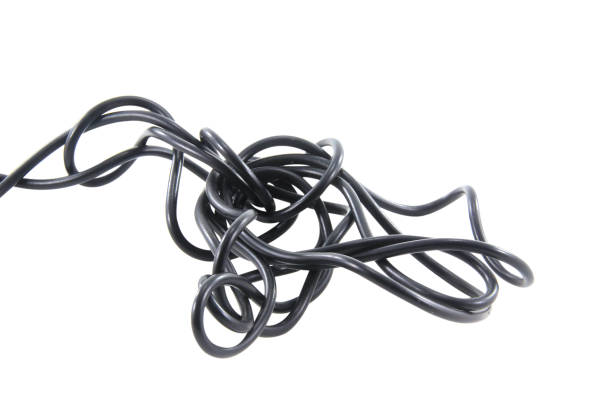 black wire cable of usb and adapter isolated on white background.Electronic Connector.Selection focus.Clipping path.