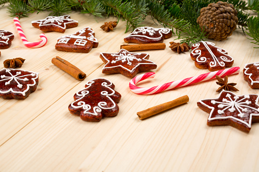 Cookies with candy and Christmas tree