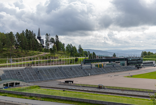 Oslo, Norway - August 14, 2023: A picture of the Holmenkollen Biathlon Stadium in Oslo.