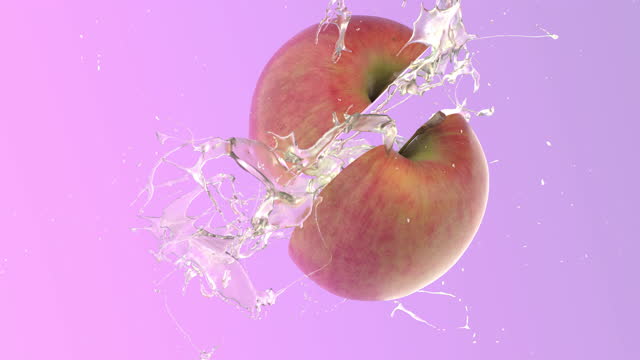 Animation of Airborne Apple Halving and Zesty Splash