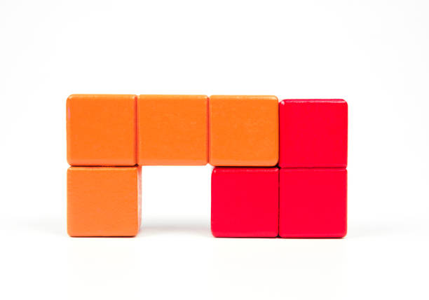 tetris tangram block on white background - cube puzzle three dimensional shape block - fotografias e filmes do acervo