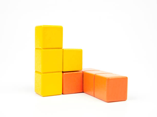 tetris tangram block on white background - cube puzzle three dimensional shape block - fotografias e filmes do acervo