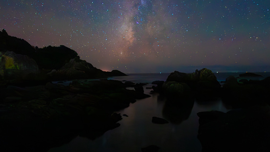 You can see the rocky sea and the Milky Way.