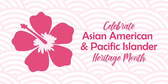 Asian American, Pacific Islander Heritage month vector banner with tropical hibiscus icon, hand drawn hawaiian flower silhouette. Greeting card, AAPI print.