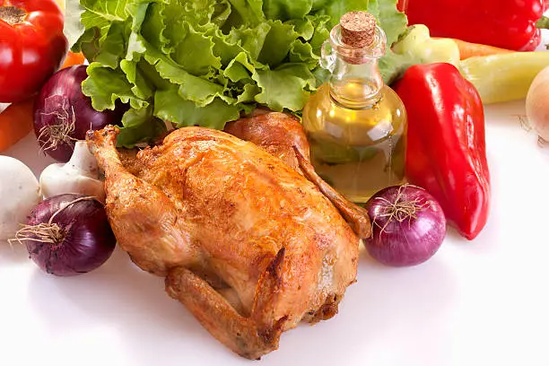 roast chicken with vegetables and salad