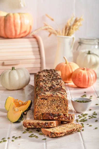 istock Fresh pumpkin bread freshly baked in home bakery. 1800142879