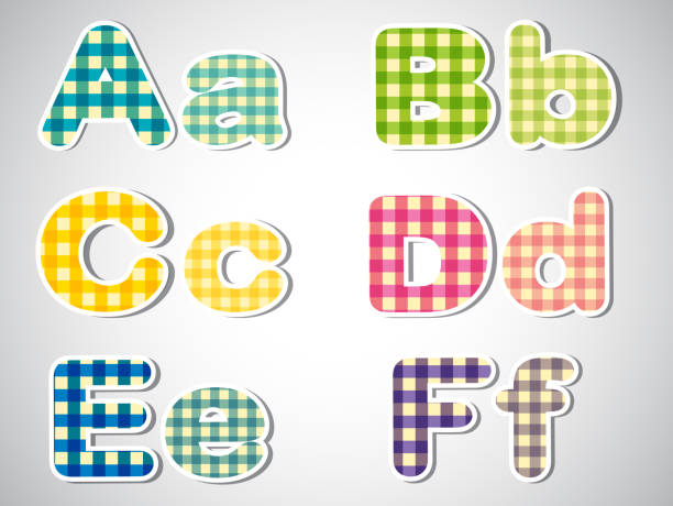 sześć liter w kolejności alfabetycznej - alphabetical order alphabet uppercase letter upper case stock illustrations