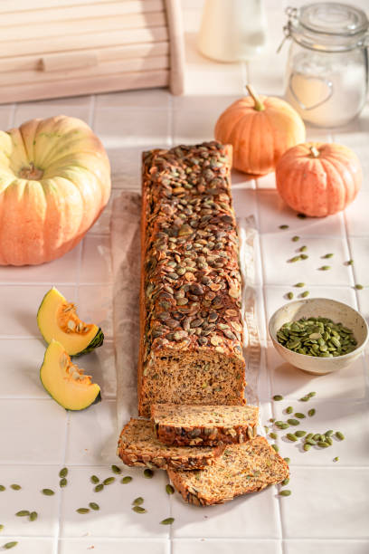 istock Hot pumpkin bread baked with squash seeds. 1800150986