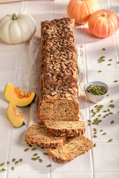 istock Fresh pumpkin bread baked with sesame seeds. 1800152617