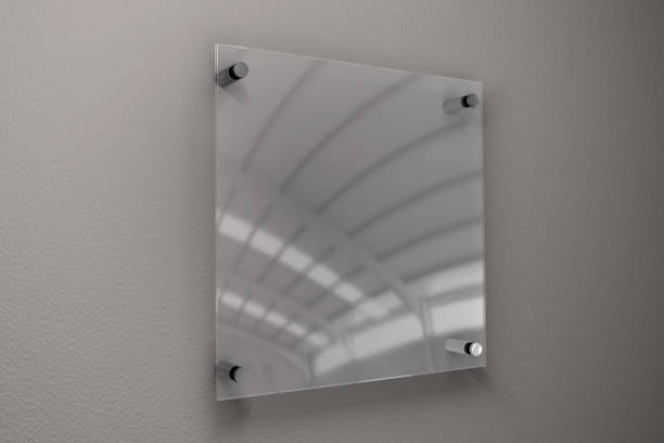 istock Sleek and Professional: Plexiglass Name Plates on Grey Background 1800216486