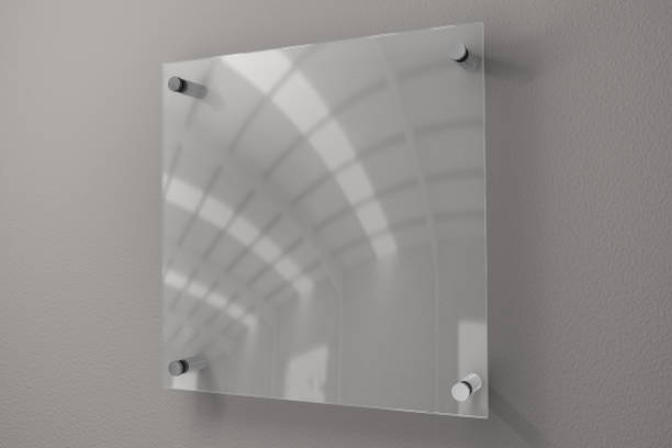 istock Sleek and Professional: Plexiglass Name Plates on Grey Background 1800217030