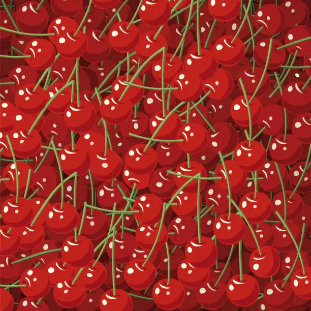 Vector illustration of Drawing of many red cherries, vector illustration
