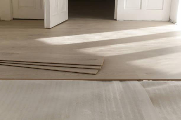 istock Laminate vinyl floor, home improvement, new floor installation 1800226445