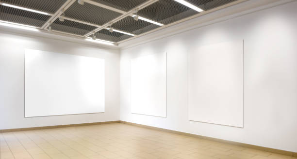 istock 3D Rendering of Poster Exhibition Gallery Mockups in a Hall Interior 1800238980
