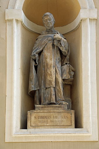 Ljubljana, L, Slovenia - August 15, 2023:Statue of Saint Thomas Aquinas