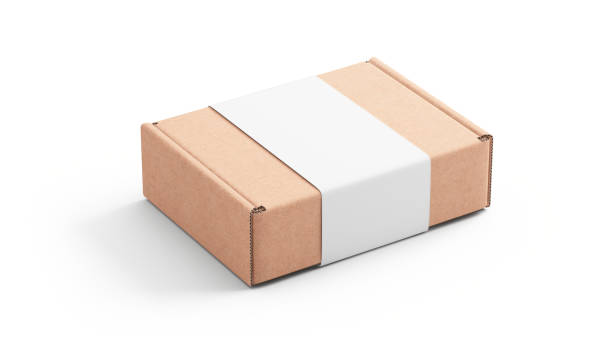 istock Craft Paper Box For Branding With Blank Paper Label - 3d rendering Packaging Mockup 1800248076