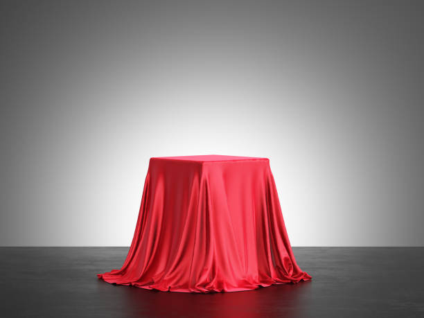 istock Red silk cloth on Empty podium on dark background - 3d rendering 1800248215