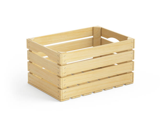 istock Wooden crate for fruit or vegetables isolated on white background. 3d rendering 1800248590