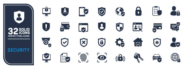 Security solid icons collection. Containing protection, safety, shield, privacy etc icons. For website marketing design, logo, app, template, ui, etc. Vector illustration. Security solid icons collection. Containing protection, safety, shield, privacy etc icons. For website marketing design, logo, app, template, ui, etc. Vector illustration. data icons solid stock illustrations