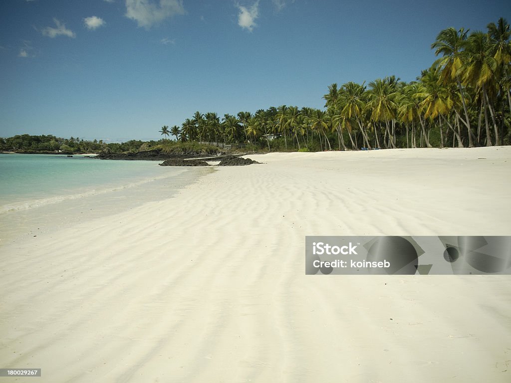 Empty white sand beach on paradise island Empty white sand beach on Comoros, a small island off the coast of Madagascar Africa Stock Photo