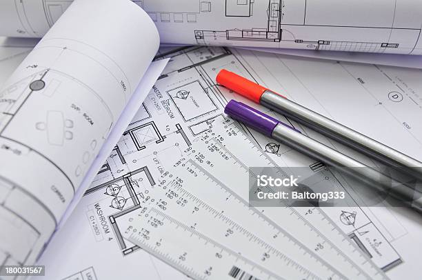 Interior And Architectural Drawing Stock Photo - Download Image Now - Architect, Architecture, Arranging