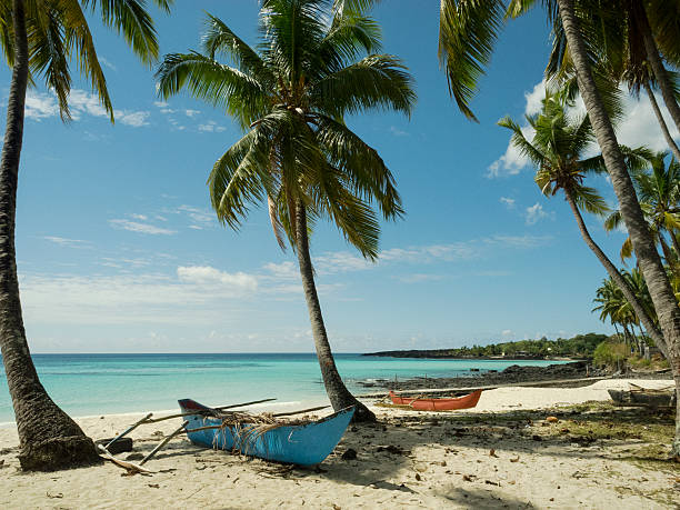 white sandy beach with two fishing boats Empty white sand beach with two fishing boats on Comoros, a small island off the coast of Madagascar mozambique channel stock pictures, royalty-free photos & images