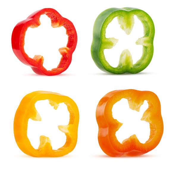 istock Set green, red, orange, yellow bell pepper, ring slice 1800321968