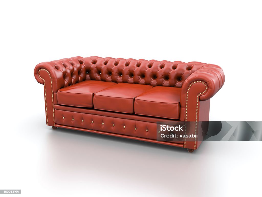 Sofá de couro vermelho. - Foto de stock de Sofá Chesterfield royalty-free