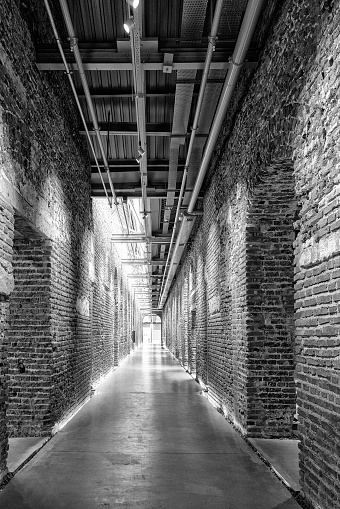 Brick walls corridor perspective