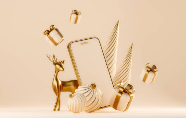 istock 3D abstract Christmas light background with beige Christmas decorations 1800408929