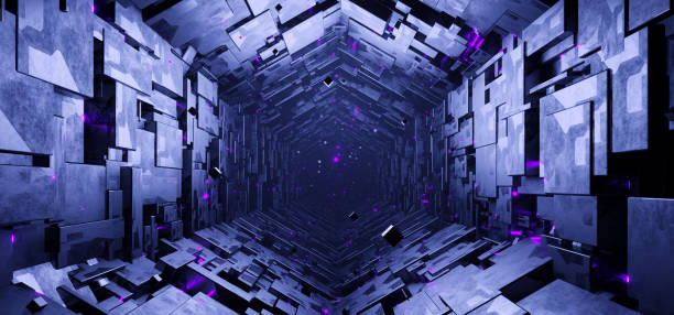 istock Sci-fi hexagonal empty tunnel with glowing neon lines concept background 1800408931