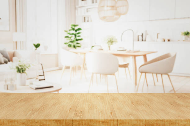 istock Living room table wooden board shelf product presentation template 3D 1800438190