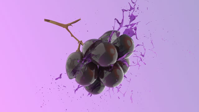 Animation of Airborne Grape Splitting and Juice Splash