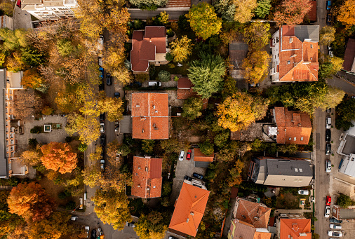 Aerial view of colorful residential area