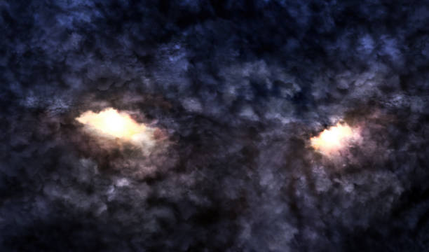 Scary face in the sky Illustration of a scary evil face formed of clouds creepy glowing eyes stock pictures, royalty-free photos & images