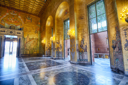Turin, Italy - Circa January 2022: romantic old ballroom interior in Royal Palace, 1842