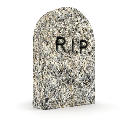 RIP Gravestone. Digitally generated image isolated on white background