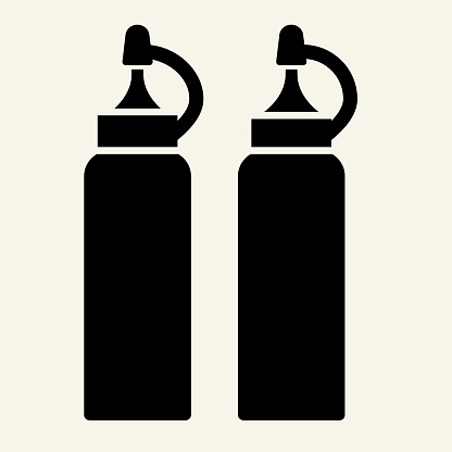 Ketchup and mustard solid icon. Two bottles with sauce vector illustration isolated on white. Container glyph style designed for and app. Eps 10.