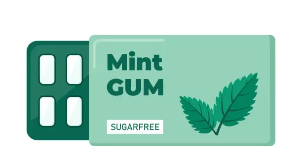 Vector illustration of Chewing gum in a blister pack, mint flavor. bubble gum for dental hygiene. Vector illustration.