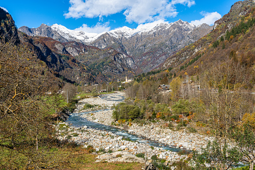 Beautiful landscape during fall season, in Valsesia (Sesia Valley). Province of Vercelli, Piedmont, Italy.