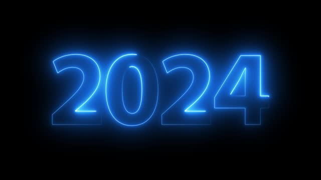 2024 number animate footage with neon light effect