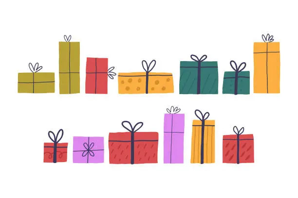 Vector illustration of Set Different Bright Gift Box