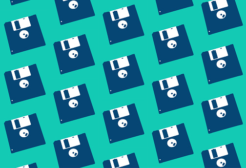 Retro Blue Diskette Pattern Floppy Disc