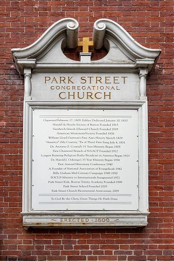The freedom trail in Boston.  The plaque on Park Street Church.